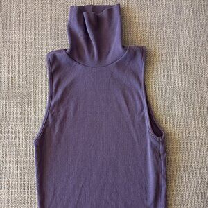 Zara Purple Turtleneck sleeveless Top ribbed cotton Size M